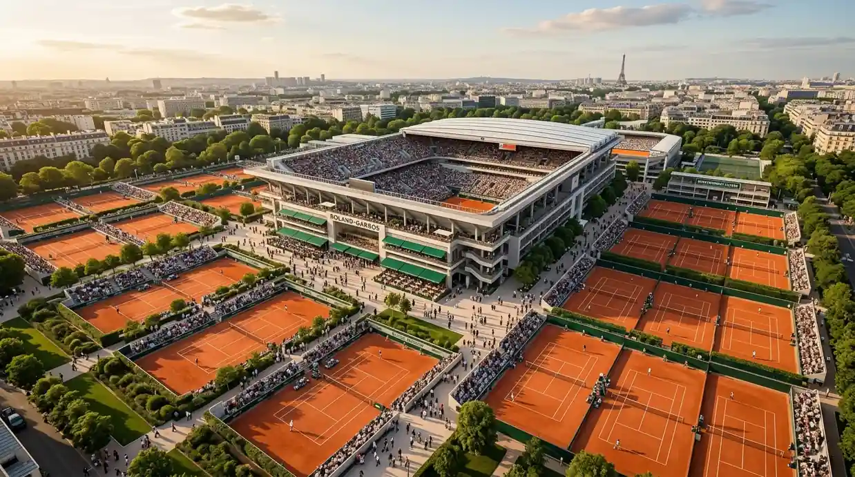 Stade Roland Garros gravelcourt met publiek tijdens het toernooi